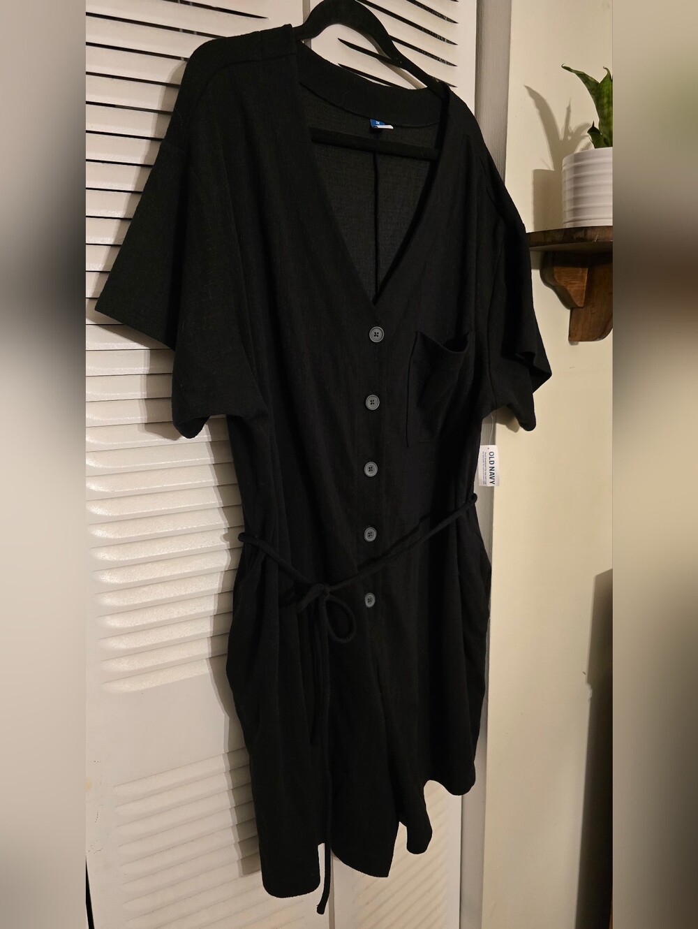 NWT Old Navy Black Button Front Romper 3X | Tie Waist & Pockets